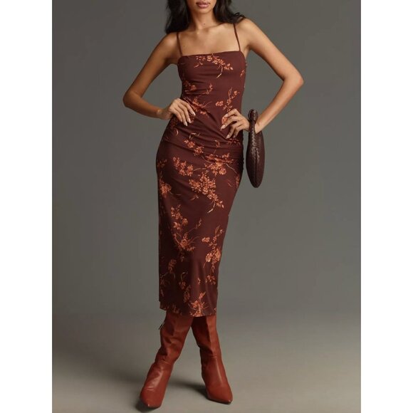 Reformation Dresses & Skirts - NWT Reformation Elise Knit Dress Womens L Brown Burgundy Floral Anthropologie